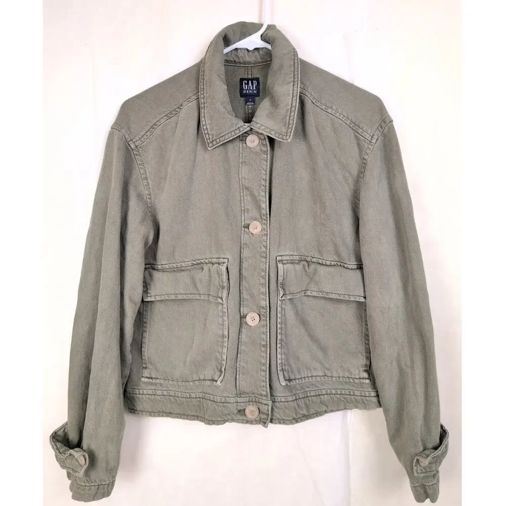 Gap Relaxed Utility green denim chore jacket Size Sm Boxy Classic Y2K Retro